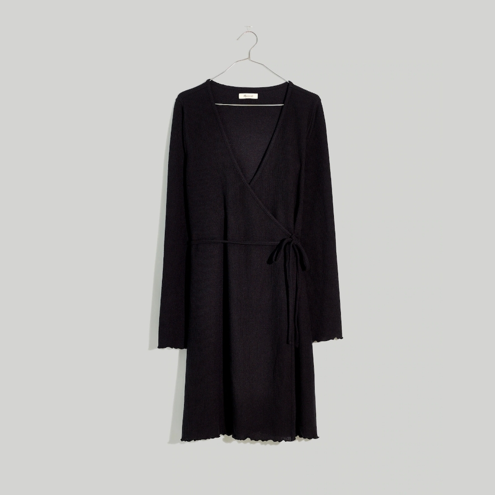 Madewell Ribbed Knit Wrap Mini Dress In true black - Picture 5 of 11